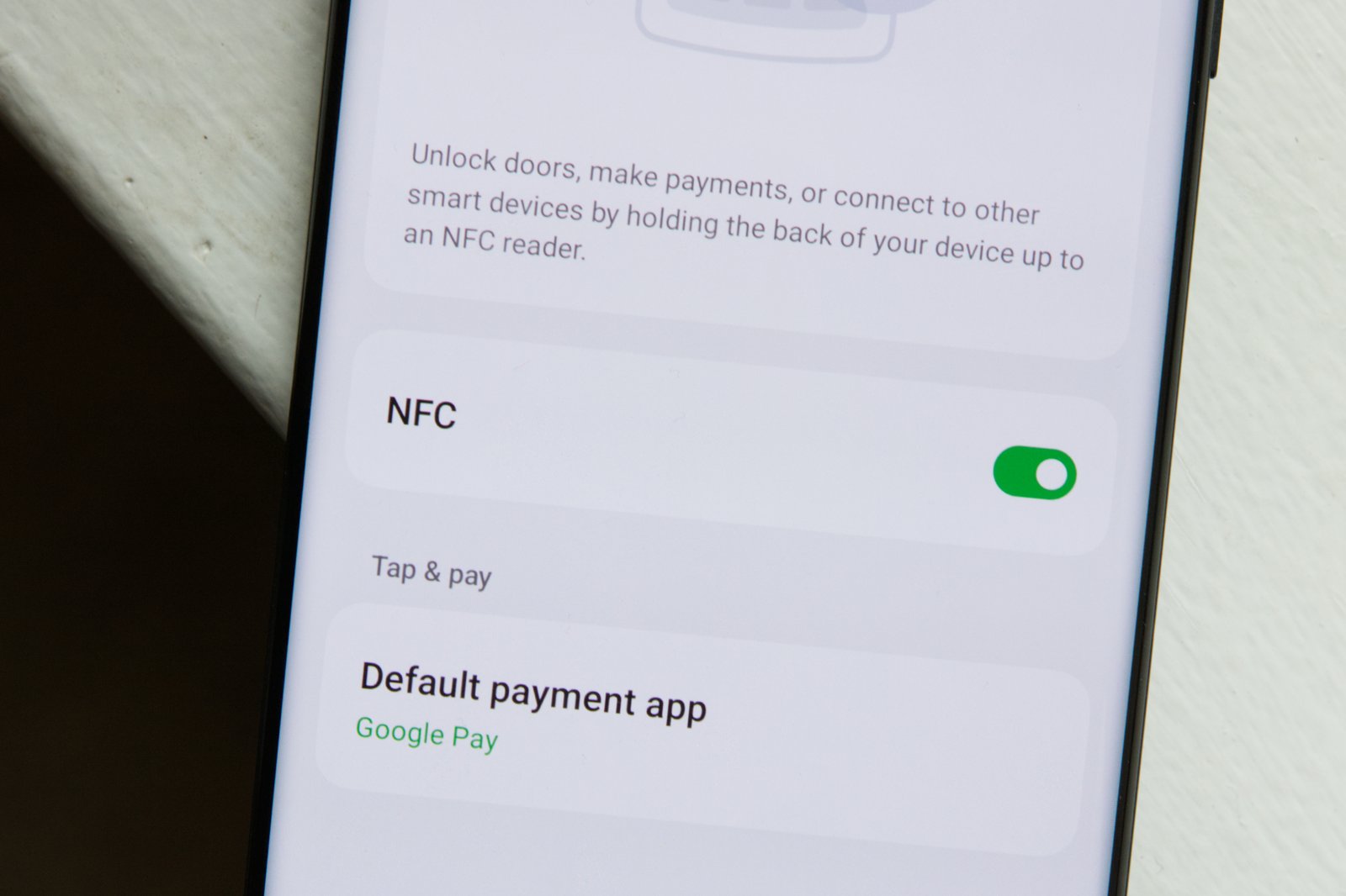 Configuración de NFC en un teléfono Android.