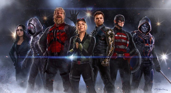 La alineación del equipo de los Thunderbolts en el arte conceptual.
