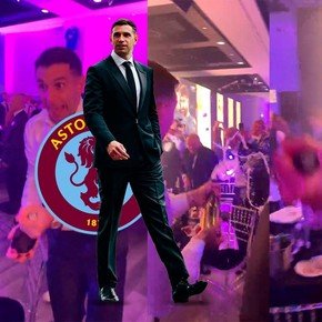 Dibu Martínez, premiado en Aston Villa, festejó a puro champagne la clasificación a la Champions