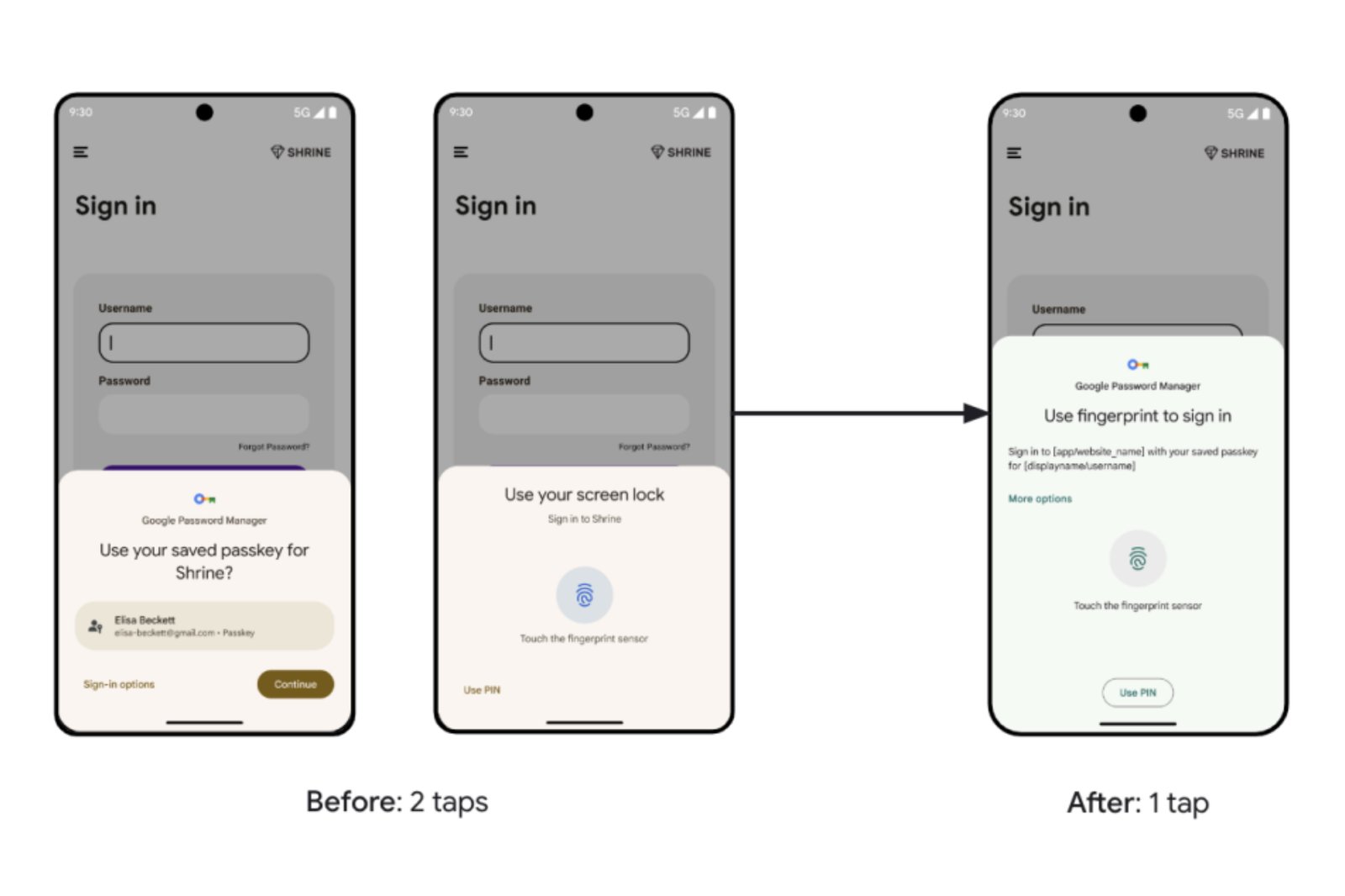 Nueva interfaz de usuario de claves de acceso en Android 15 Beta 3.