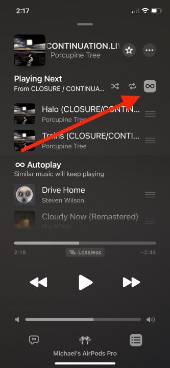 La función de reproducción automática activada en Apple Music para iOS.