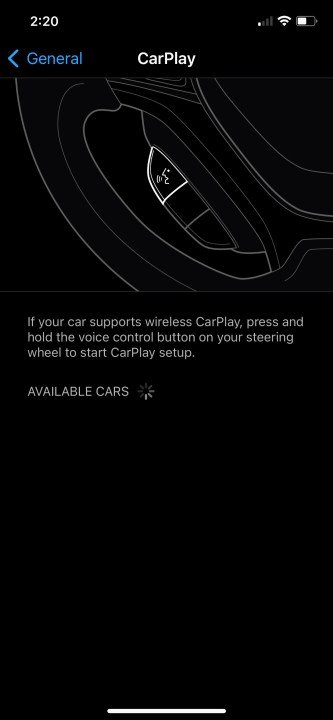 CarPlay no puede mostrar vehículos compatibles en la aplicación Configuración de iOS.