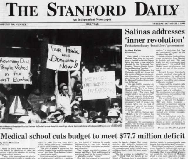 Portada Standford Daily, 1991, Sheinbaum