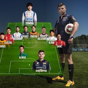 Con ocho defensores, Verstappen armó su equipo de fútbol con pilotos de la Fórmula 1