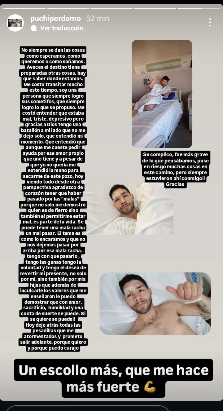 El mensaje de Perdomo en sus redes sociales tras ser operado.