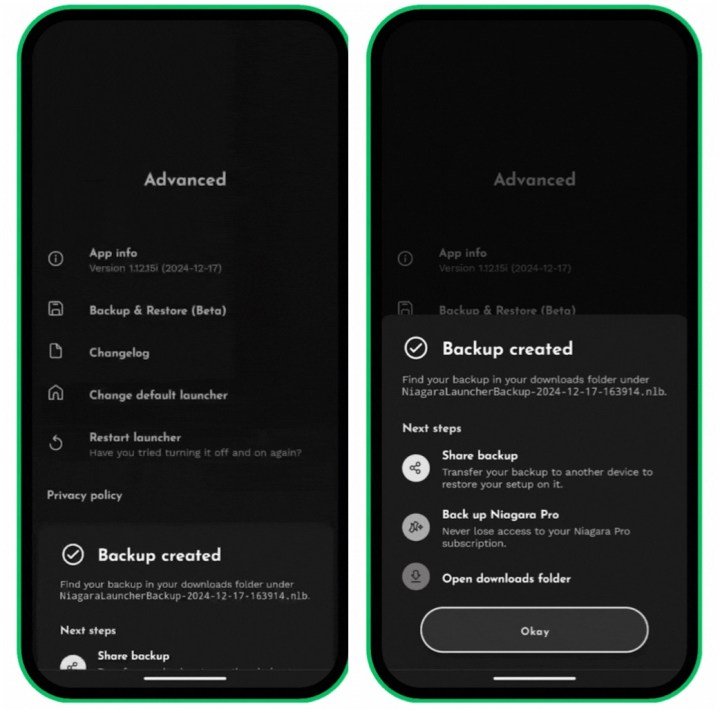 Nueva función de copia de seguridad de Niagara Launcher.