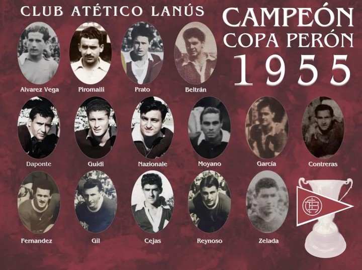 El equipo de Lanús que fue campeón de la Copa Perón de 1955. (FOTO: Prensa Lanús)