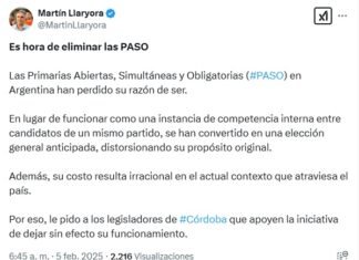 Martín Llaryora: «Es hora de eliminar las PASO»