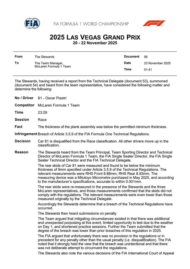 La descalificación de Oscar Piastri.