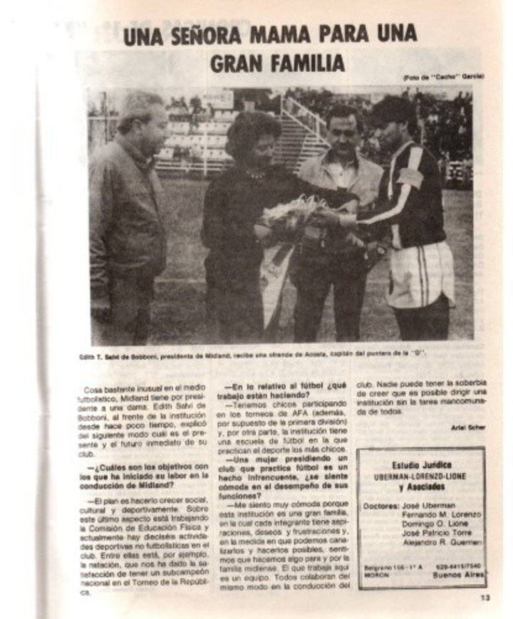 El destaque de una vieja revista de Ascenso para Edith Salvi, "una señora mamá para una gran familia".