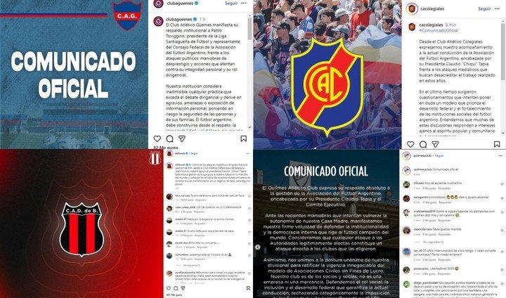 Algunos de los comunicados de banca a Tapia.