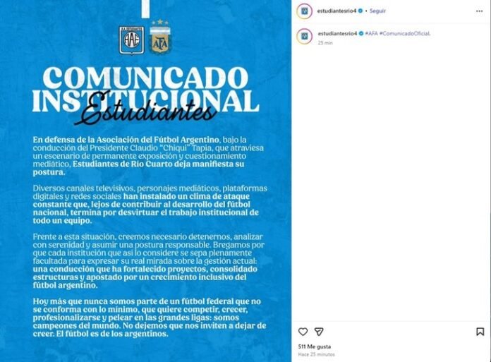 Ola de mensajes de los clubes bancando a Tapia y la AFA