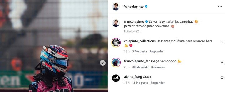 El llamativo posteo de Franco Colapinto para despedir el año, que generó revuelo entre sus seguidores.
(@francolapinto en IG).