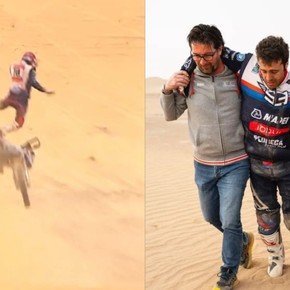 Impactante accidente en el Dakar: voló de la moto, se fracturó y lo sacaron en helicóptero
