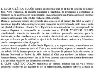 José Neris se declaró libre y profundizó la crisis con Colón en pleno inicio de temporada