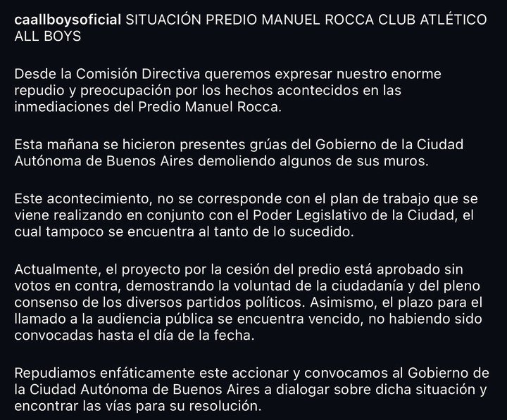 El descargo de All Boys.