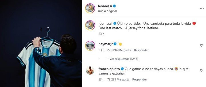 El mensaje de Colapinto en el posteo de Messi.