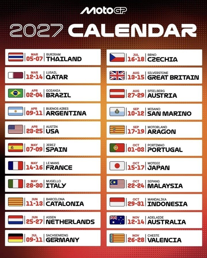 El calendario del MotoGP 2027.