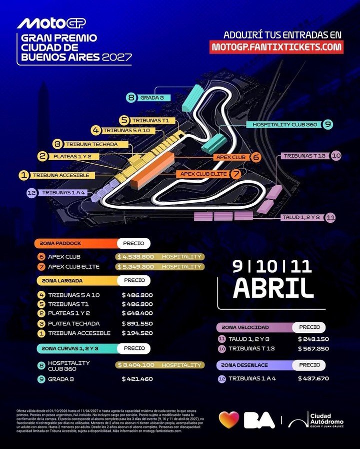 El mapa con las ubicaciones y precios del MotoGP en el Gálvez.